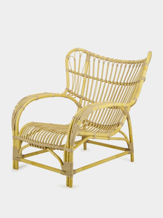 Luxueam Natural Rattan High Back Woven Armchair with Curved Arms
