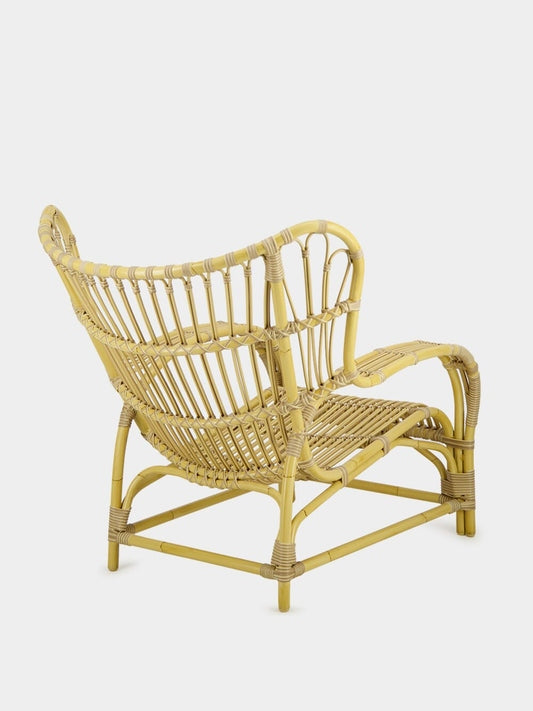 Luxueam Natural Rattan High Back Woven Armchair with Curved Arms