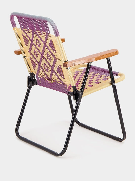Luxueam Pink and Beige Geometric Woven Armchair with Black Aluminium Frame