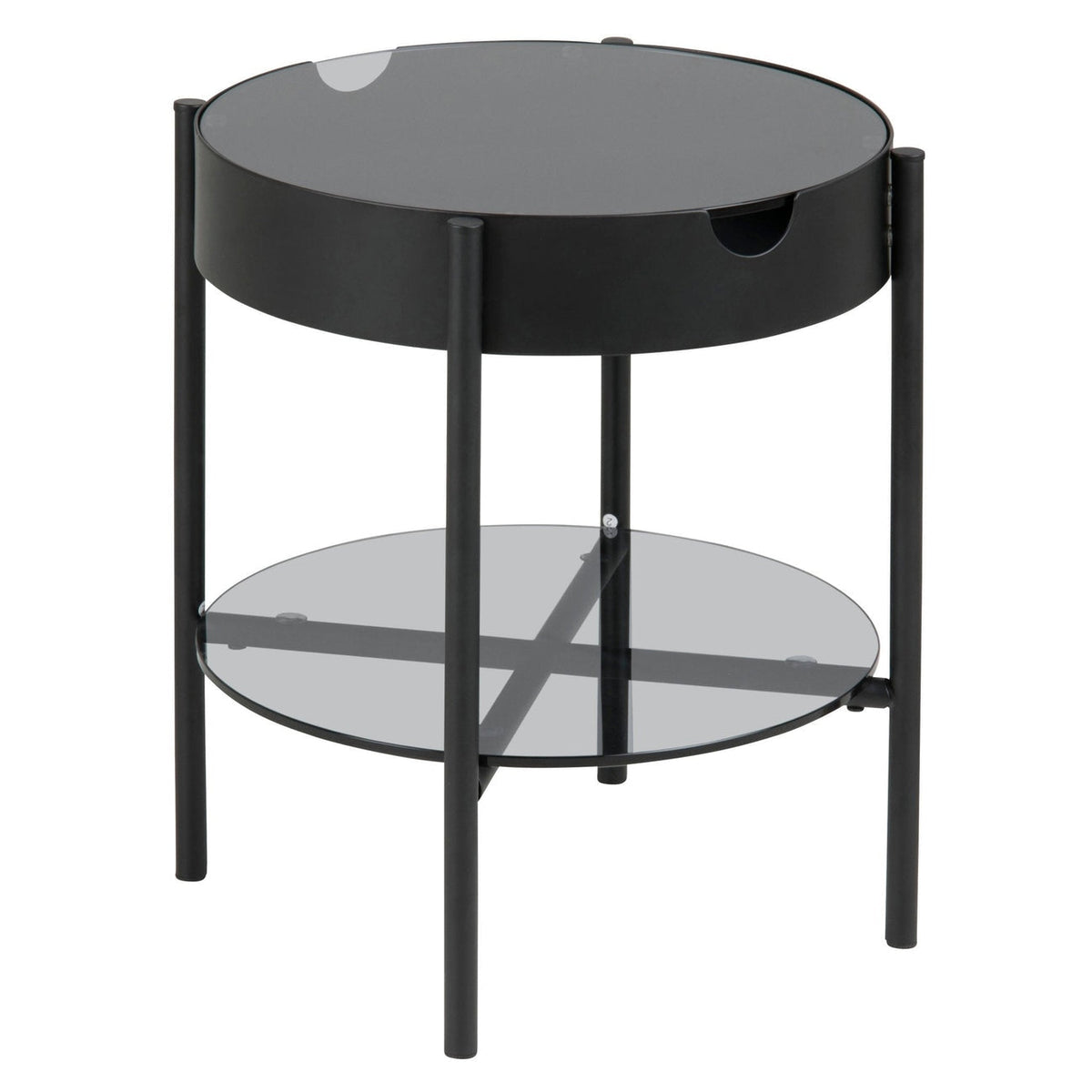 Luxueam Round Black Metal Coffee Table with Glass Storage Shelf