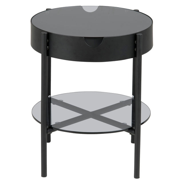 Luxueam Round Black Metal Coffee Table with Glass Storage Shelf