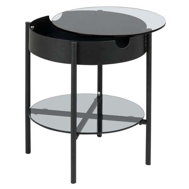 Luxueam Round Black Metal Coffee Table with Glass Storage Shelf