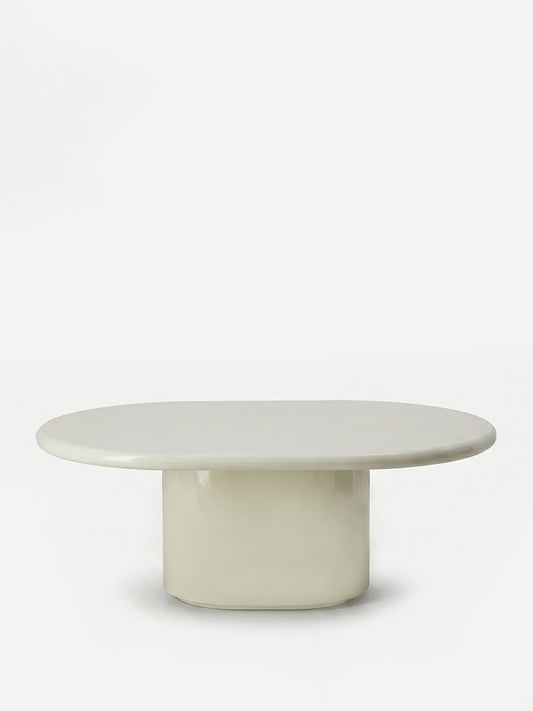 Tablua Ivory Lacquered Wood Round Coffee Table with Pedestal Base