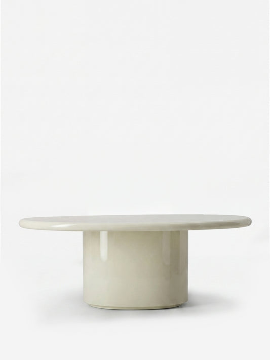 Tablua Ivory Lacquered Wood Round Coffee Table with Pedestal Base