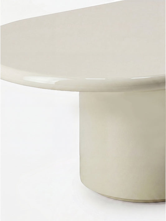 Tablua Ivory Lacquered Wood Round Coffee Table with Pedestal Base