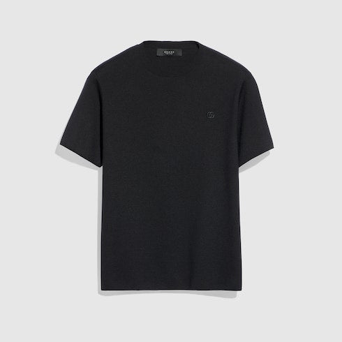 Knit silk cotton T-shirt with embroidery