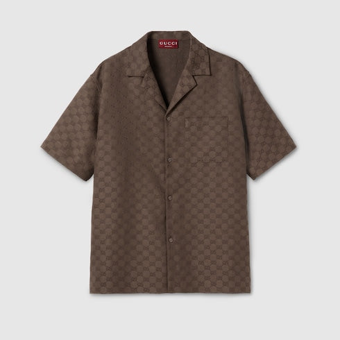 GG canvas linen blend bowling shirt