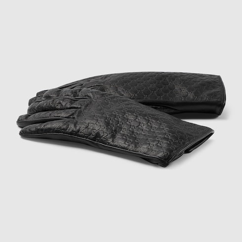 Embossed GG leather gloves