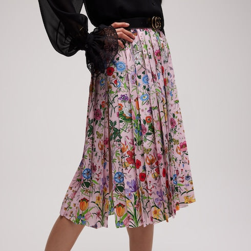 Printed silk midi skirt