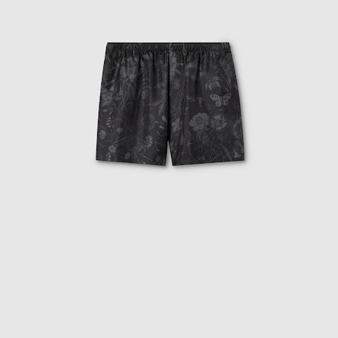 Printed silk twill shorts