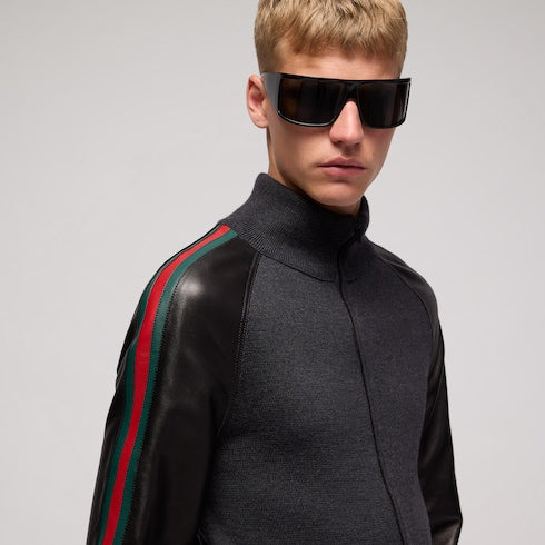Fine rib wool zip jacket with Web