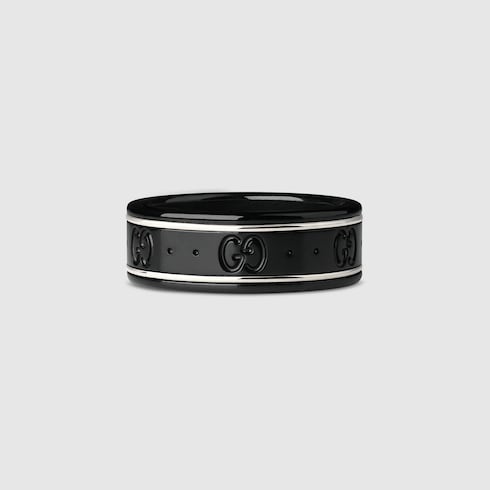 18k White Gold And Black Icon Thin Band