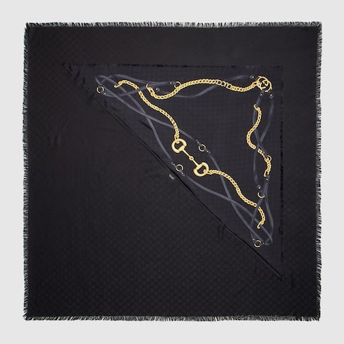 GG wool silk jacquard cape