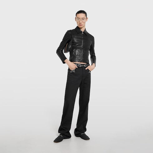 Cotton denim pants with Horsebit detail