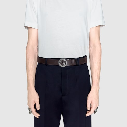 Black Gucci Signature / Brown Leather Reversible Belt