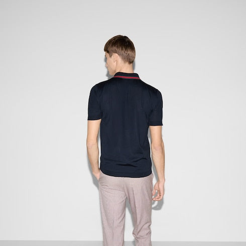 Wool knit polo shirt with Web