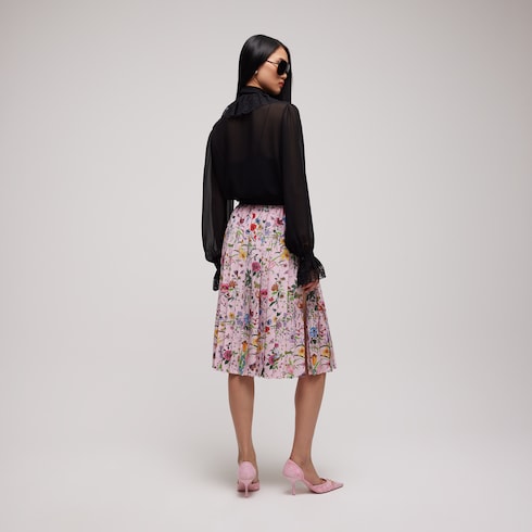 Printed silk midi skirt
