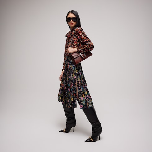 Printed silk midi skirt