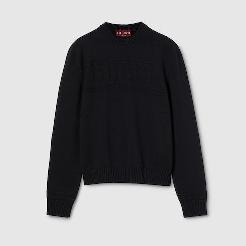 Knit cotton wool sweater with intarsia