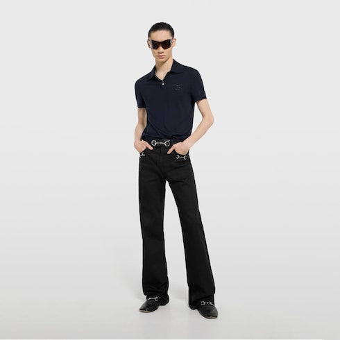 Knit wool polo shirt with embroidery