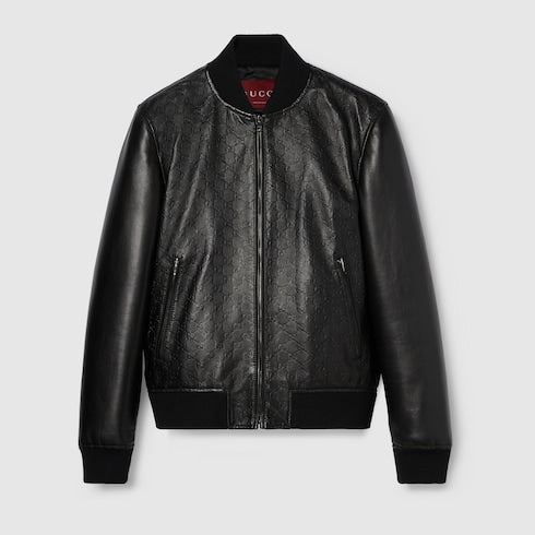 Embossed GG leather bomber jacket