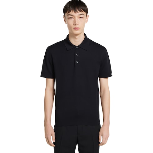 Silk cotton knit polo shirt
