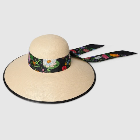 Panama twill hat with silk ribbon