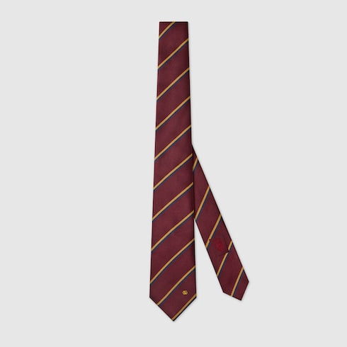 Striped Double G silk jacquard tie