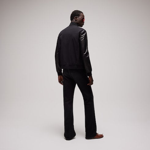 Fabric bomber jacket with nappa sleeves