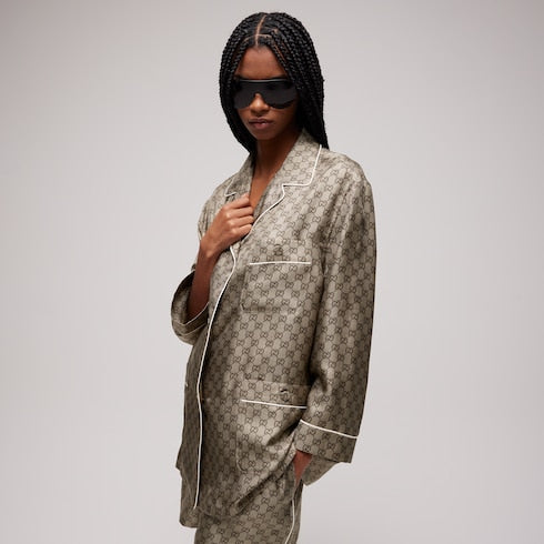 Printed silk twill shirt