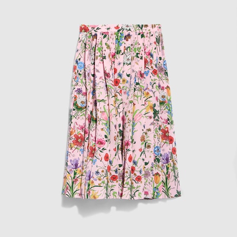 Printed silk midi skirt