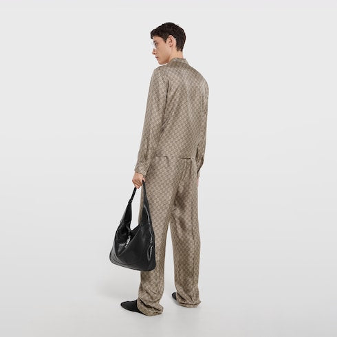 Printed silk twill bowling shirt