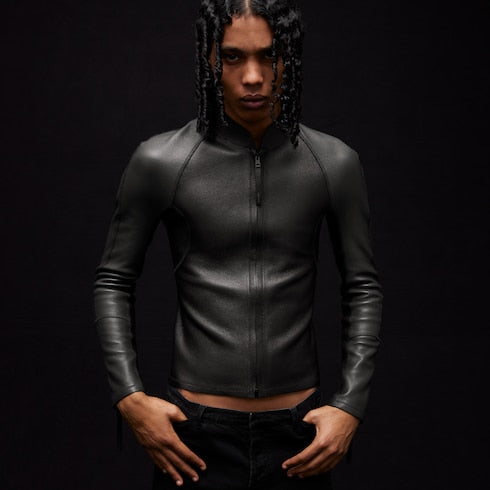 Grainy leather zip jacket