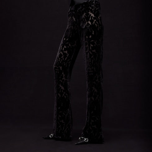 Floral devoré velour pants