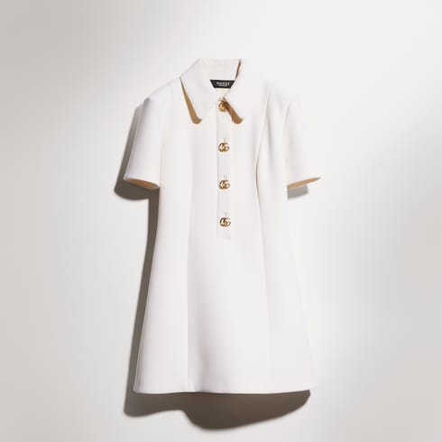 Crêpe wool dress with Double G button