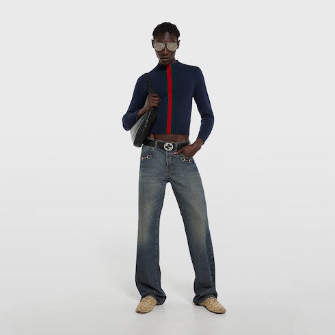 Fine knit wool sweater with Web