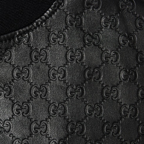 Embossed GG leather bomber jacket