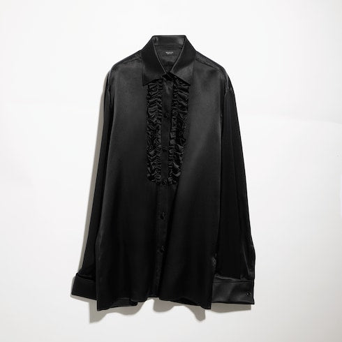 Silk satin shirt with rouches