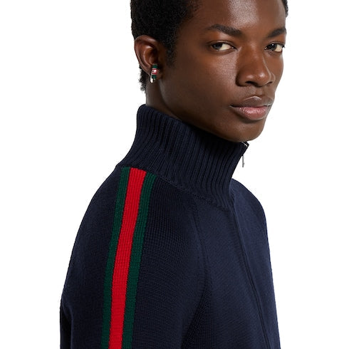 Woven stitch knit wool zip jacket