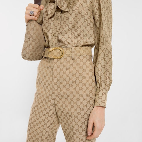 GG cotton canvas fabric pants