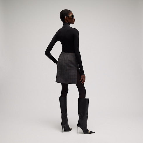 Checked fine wool mini skirt