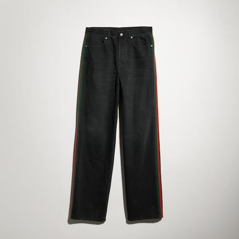 Cotton denim pants with Web insert