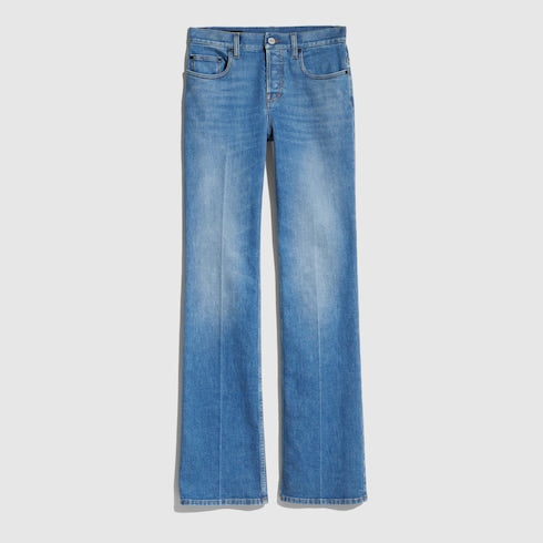 Flared stretch cotton denim pants