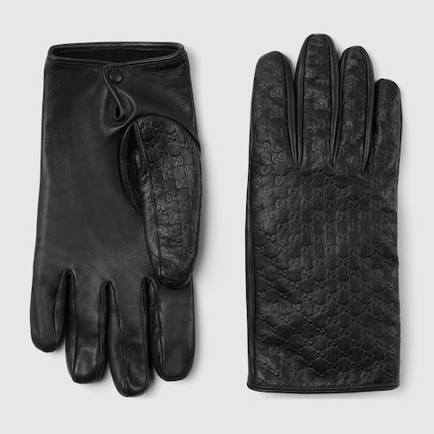 Embossed GG leather gloves