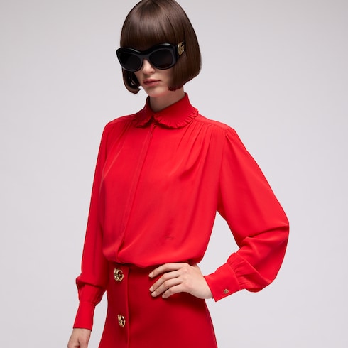 Silk crêpe de chine shirt with embroidery