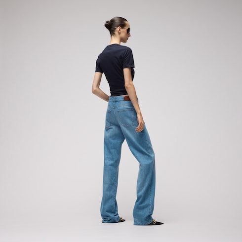 Bleached washed cotton denim pants