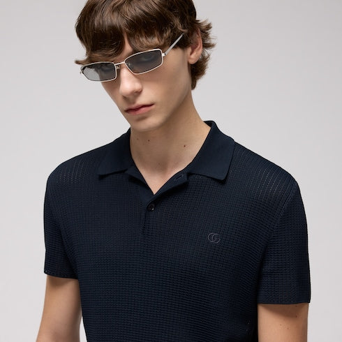 Technical knit fabric polo shirt with embroidery