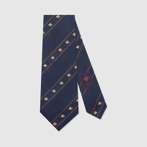 Midnight Blue And Red Silk Bee Web Tie