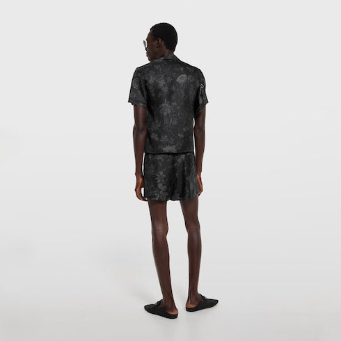 Printed silk twill bowling shirt