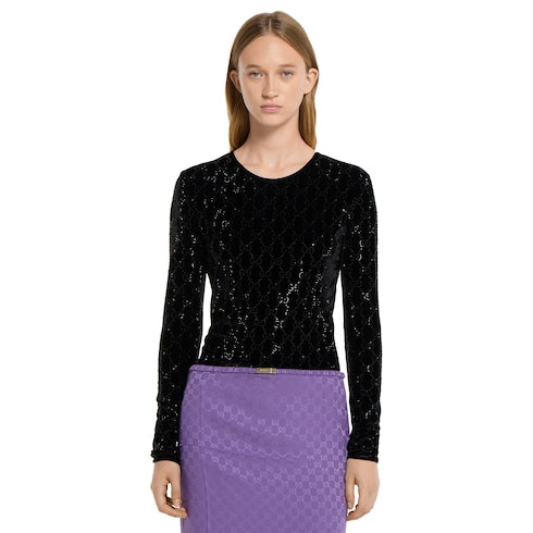 Embroidered stretch chenille top